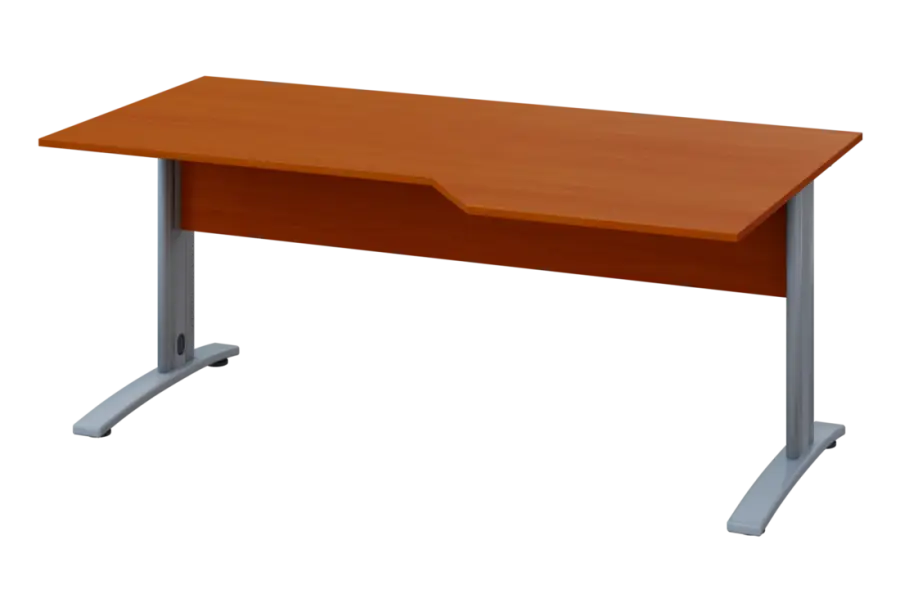 EZK 28 - 186 stůl kancelářský, rohový, pravý, kovová podnož stříbrná, deska 25 mm, široký 1800 mm, třešeň šumavská